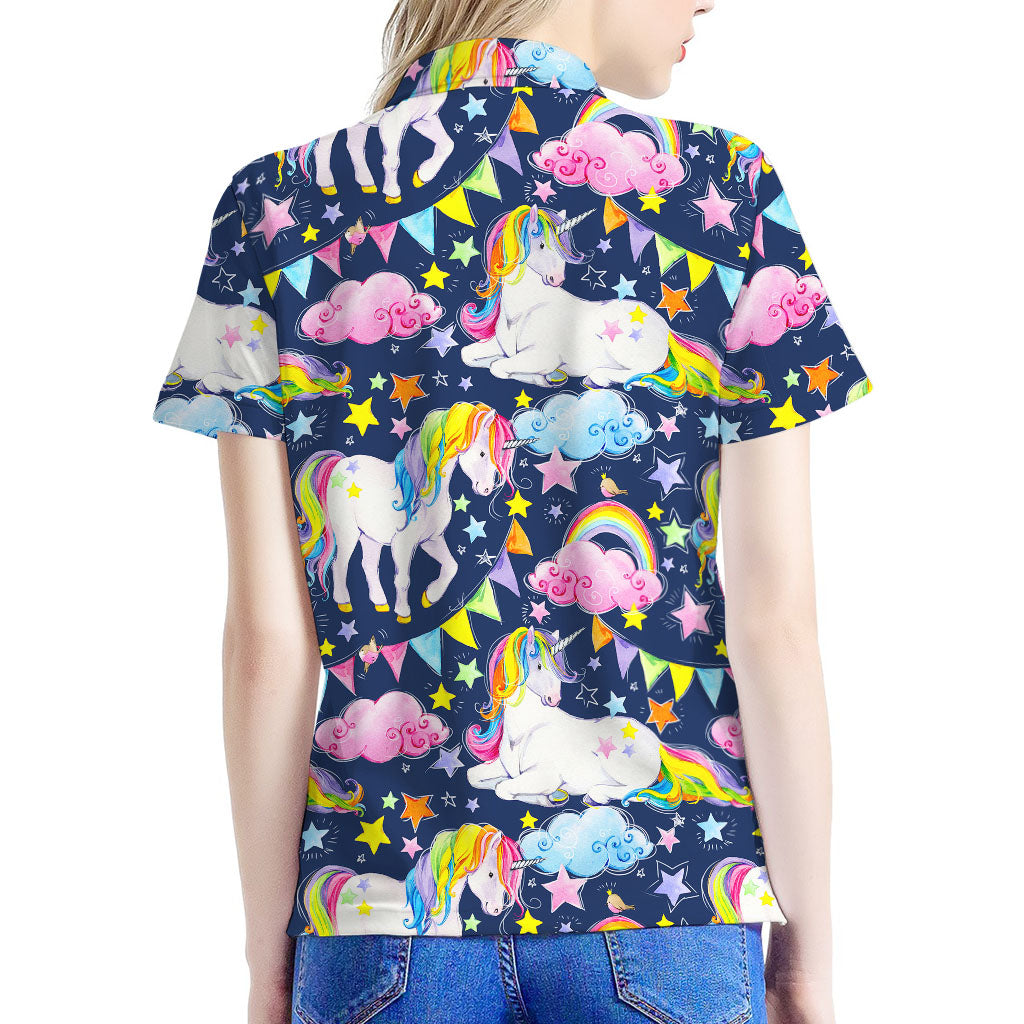 Unicorn Night Festival Pattern Print Women's Polo Shirt