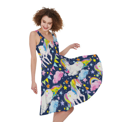 Unicorn Night Festival Pattern Print Women's Sleeveless Dress