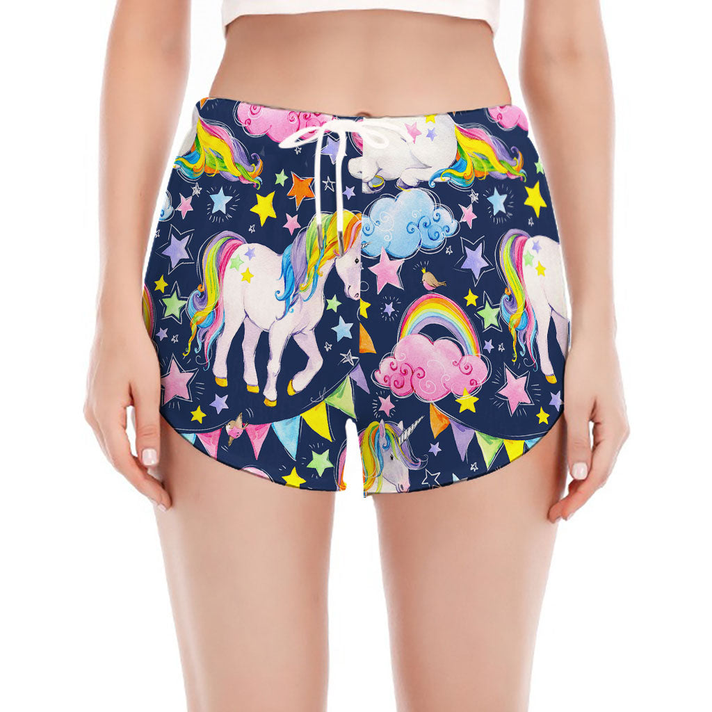 Unicorn Night Festival Pattern Print Women's Split Running Shorts