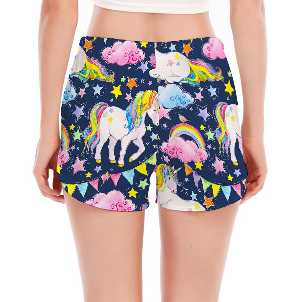 Unicorn Night Festival Pattern Print Women's Split Running Shorts