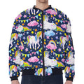 Unicorn Night Festival Pattern Print Zip Sleeve Bomber Jacket
