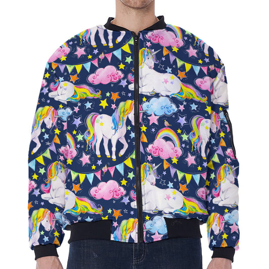 Unicorn Night Festival Pattern Print Zip Sleeve Bomber Jacket