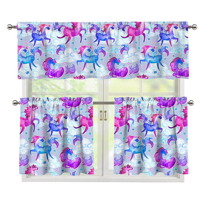 Unicorn Paradise Pattern Print 3 Piece Kitchen Curtains