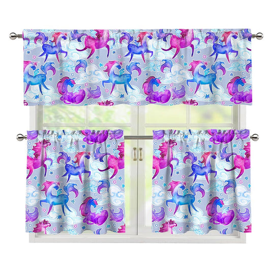 Unicorn Paradise Pattern Print 3 Piece Kitchen Curtains