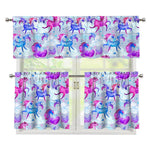 Unicorn Paradise Pattern Print 3 Piece Kitchen Curtains