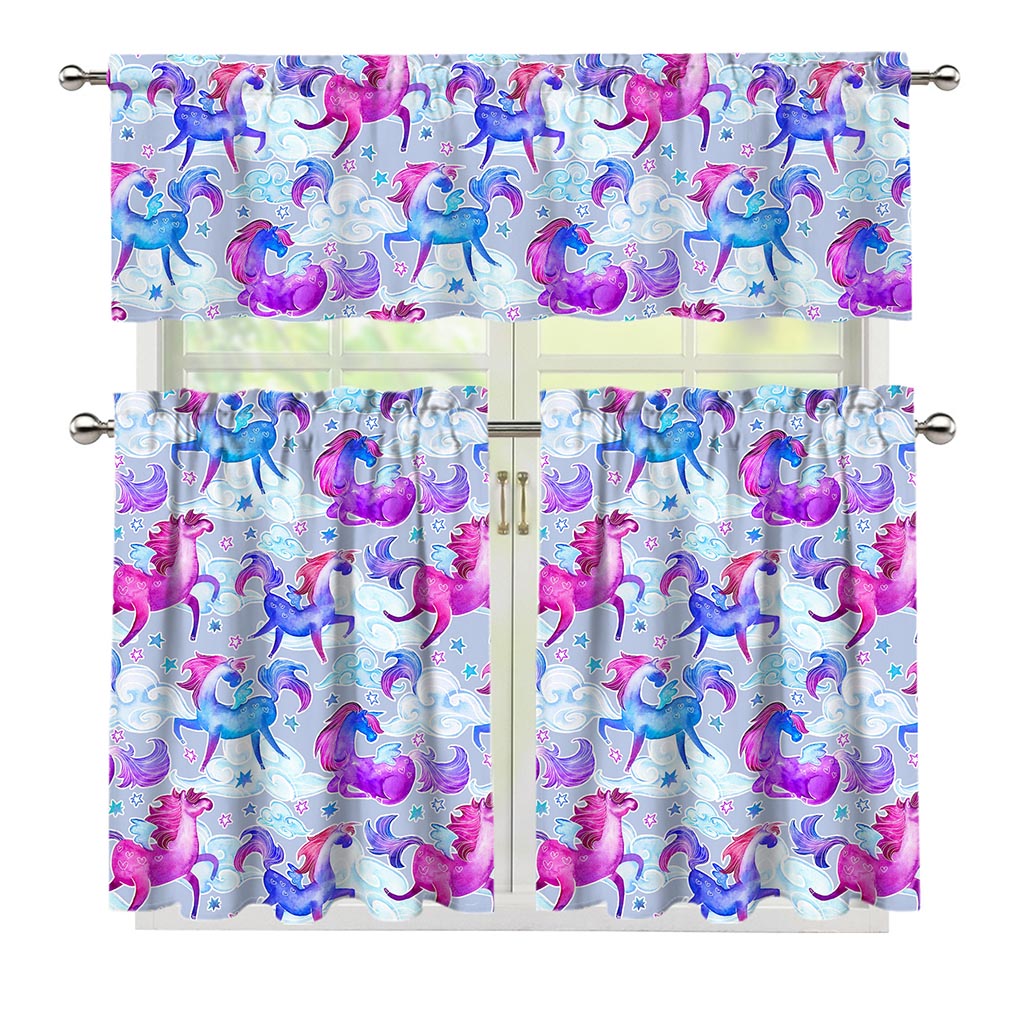 Unicorn Paradise Pattern Print 3 Piece Kitchen Curtains