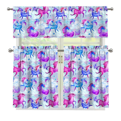 Unicorn Paradise Pattern Print 3 Piece Kitchen Curtains
