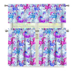 Unicorn Paradise Pattern Print 3 Piece Kitchen Curtains