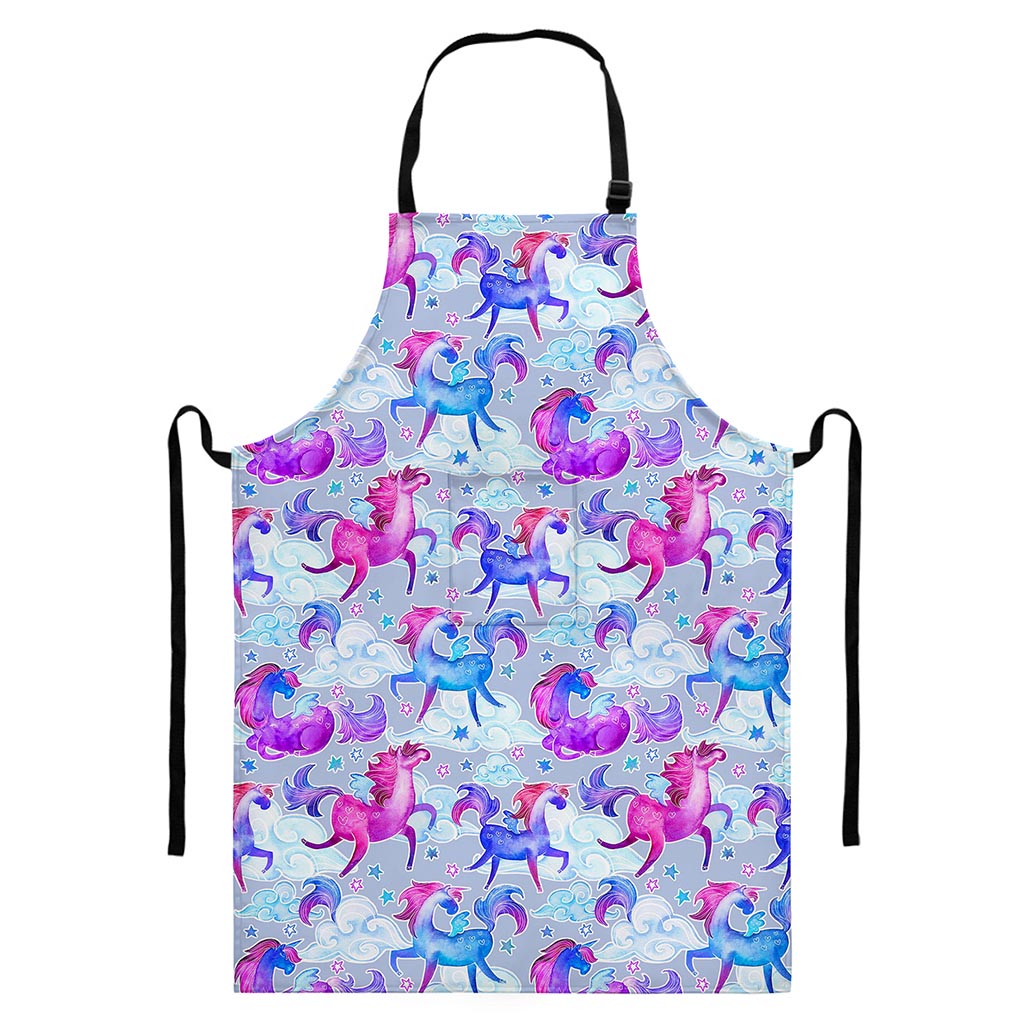 Unicorn Paradise Pattern Print Bib Apron With Pocket