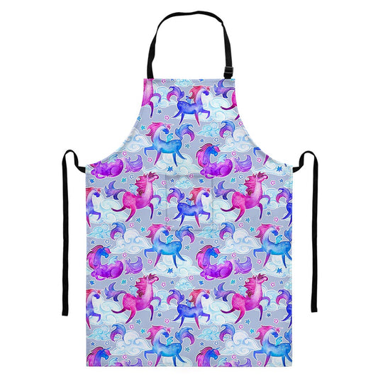 Unicorn Paradise Pattern Print Bib Apron With Pocket