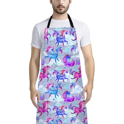 Unicorn Paradise Pattern Print Bib Apron With Pocket