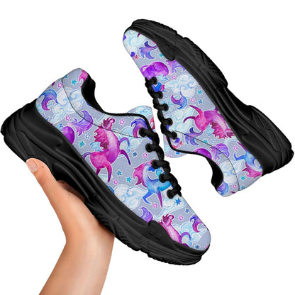 Unicorn Paradise Pattern Print Black Chunky Shoes