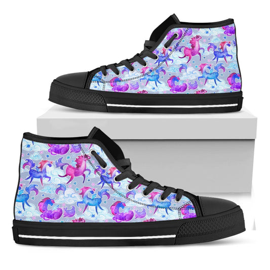 Unicorn Paradise Pattern Print Black High Top Sneakers