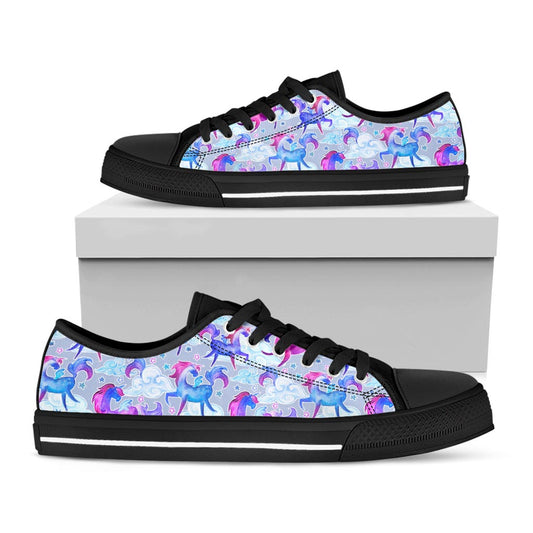 Unicorn Paradise Pattern Print Black Low Top Sneakers