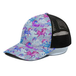 Unicorn Paradise Pattern Print Black Mesh Trucker Cap