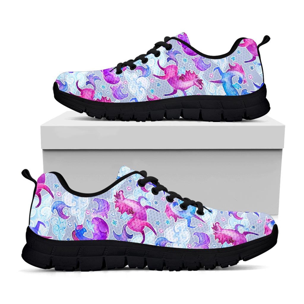 Unicorn Paradise Pattern Print Black Running Shoes