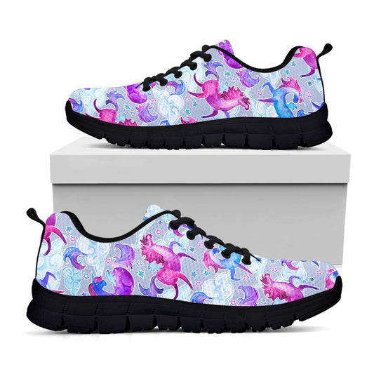 Unicorn Paradise Pattern Print Black Running Shoes