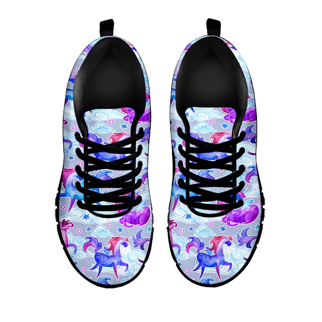 Unicorn Paradise Pattern Print Black Running Shoes