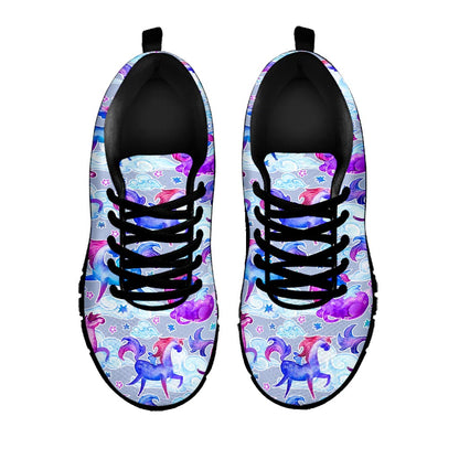 Unicorn Paradise Pattern Print Black Running Shoes