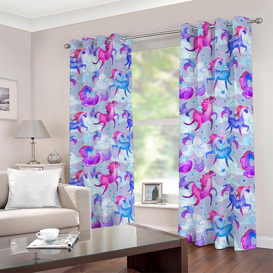 Unicorn Paradise Pattern Print Blackout Grommet Curtains