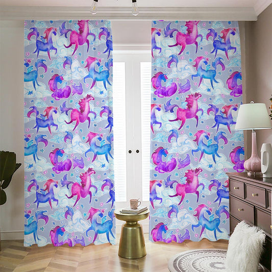 Unicorn Paradise Pattern Print Blackout Pencil Pleat Curtains