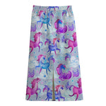 Unicorn Paradise Pattern Print Cotton Front Slit Maxi Skirt
