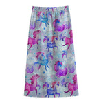 Unicorn Paradise Pattern Print Cotton Front Slit Maxi Skirt