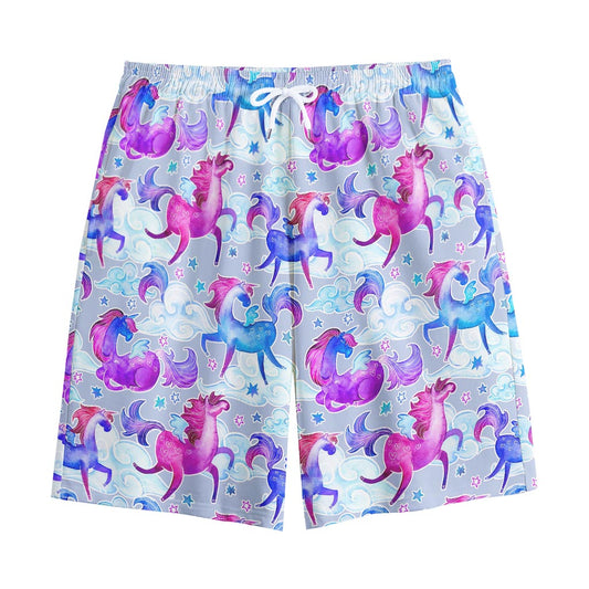 Unicorn Paradise Pattern Print Cotton Shorts