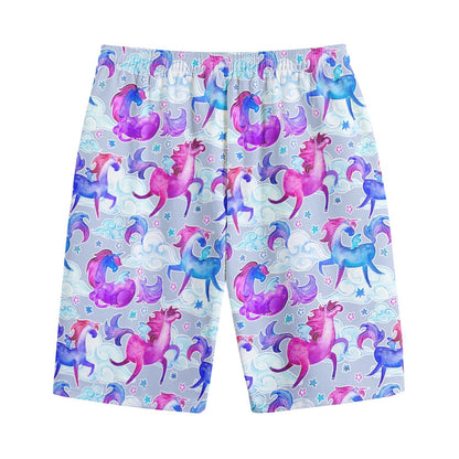 Unicorn Paradise Pattern Print Cotton Shorts