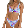 Unicorn Paradise Pattern Print Front Bow Tie Bikini