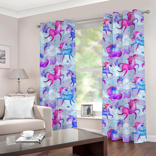 Unicorn Paradise Pattern Print Grommet Curtains