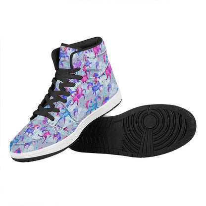 Unicorn Paradise Pattern Print High Top Leather Sneakers