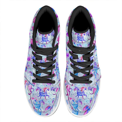 Unicorn Paradise Pattern Print High Top Leather Sneakers