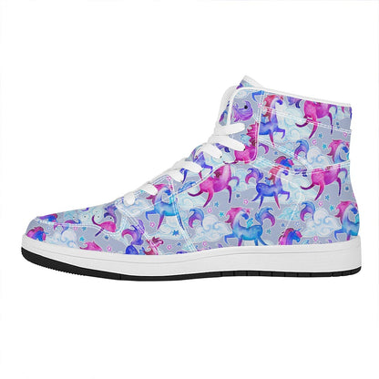 Unicorn Paradise Pattern Print High Top Leather Sneakers