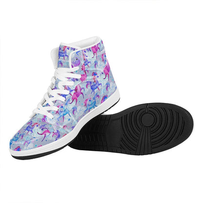 Unicorn Paradise Pattern Print High Top Leather Sneakers
