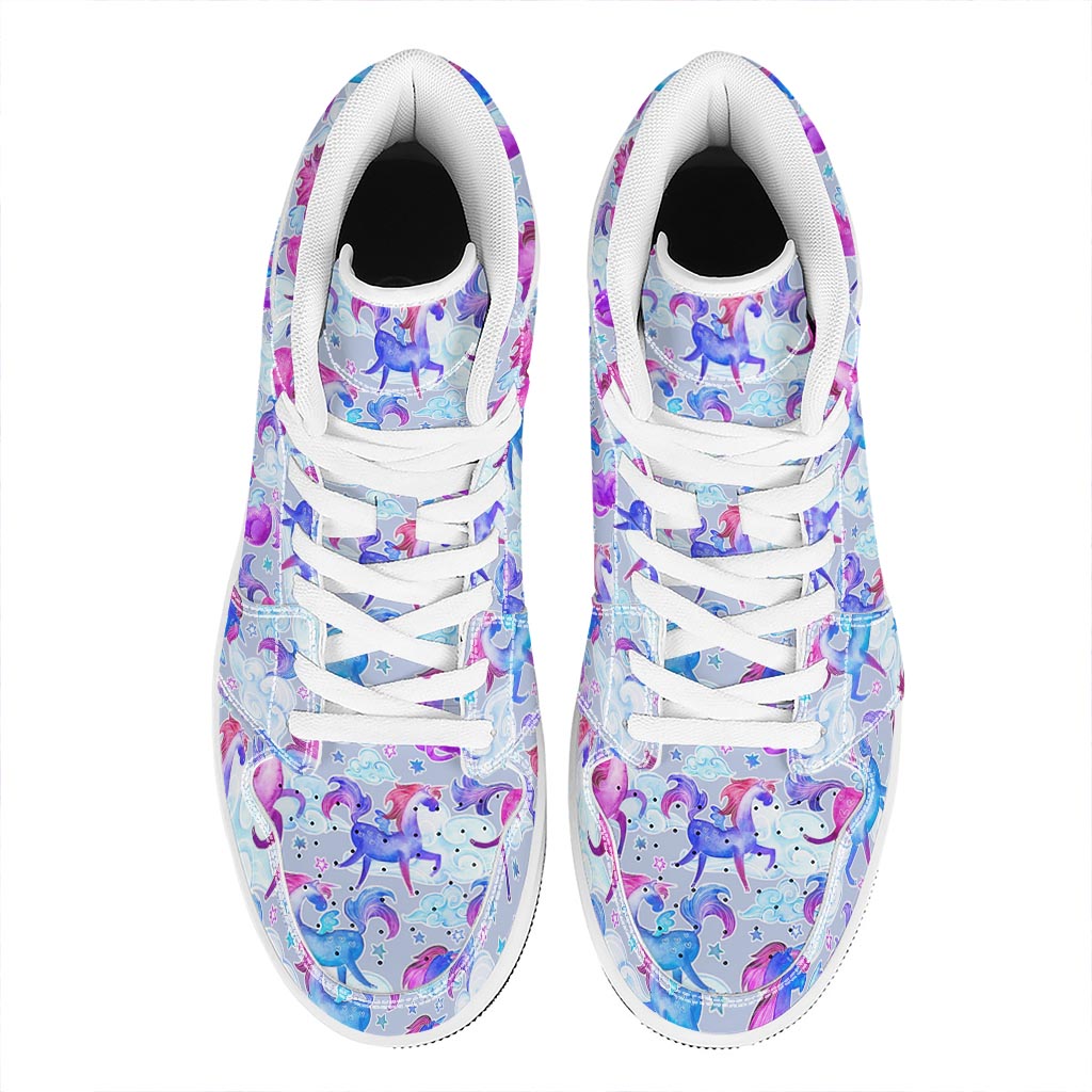 Unicorn Paradise Pattern Print High Top Leather Sneakers