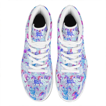 Unicorn Paradise Pattern Print High Top Leather Sneakers