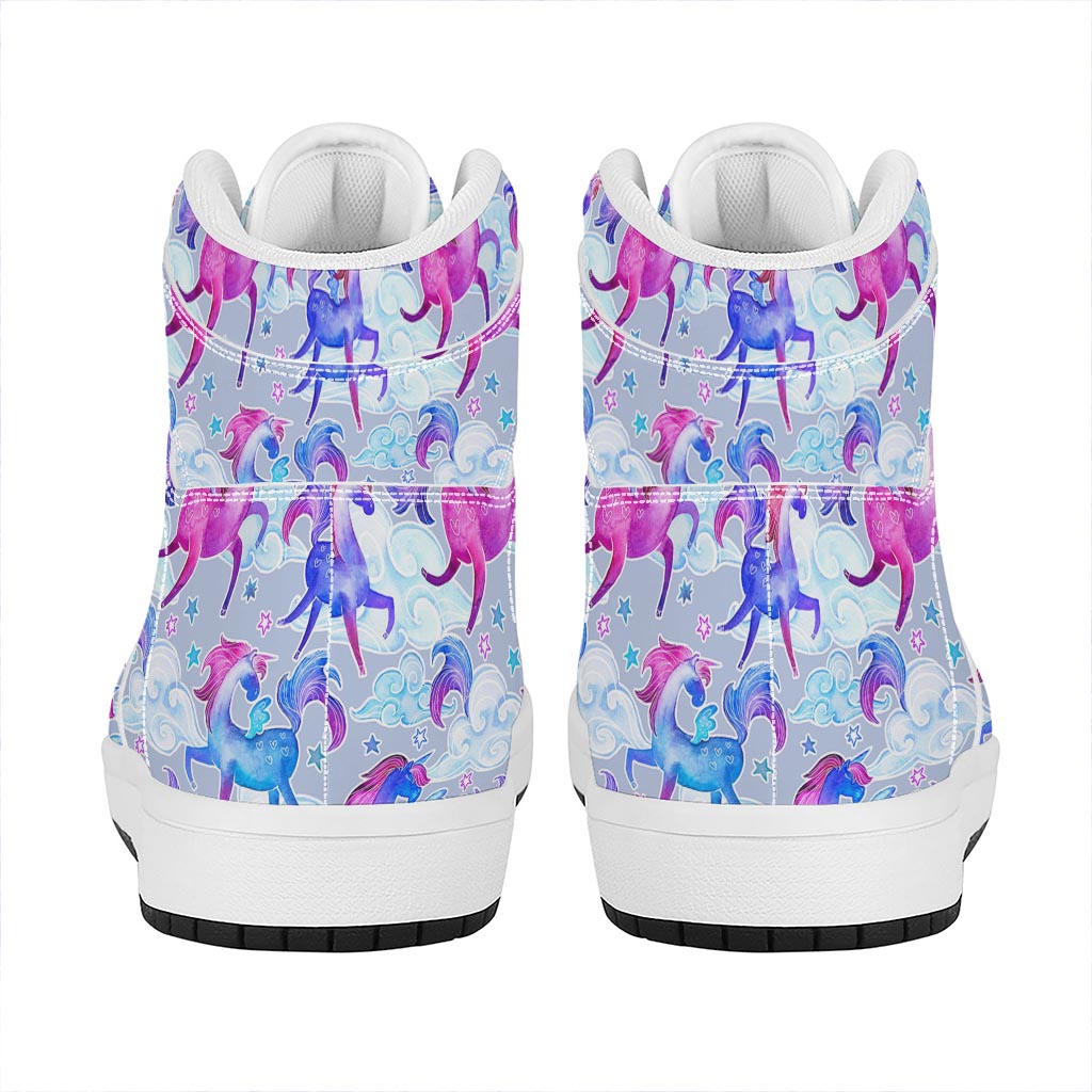 Unicorn Paradise Pattern Print High Top Leather Sneakers