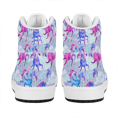 Unicorn Paradise Pattern Print High Top Leather Sneakers