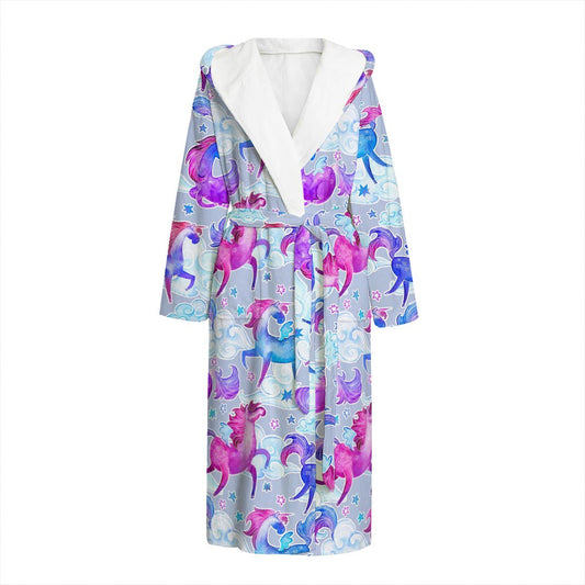 Unicorn Paradise Pattern Print Hooded Bathrobe