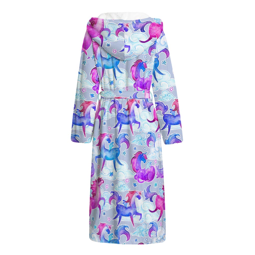 Unicorn Paradise Pattern Print Hooded Bathrobe