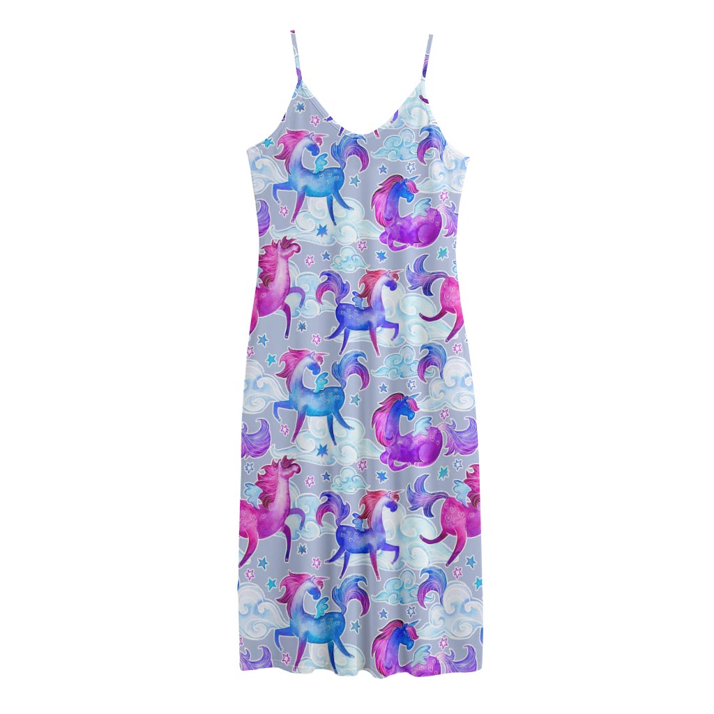 Unicorn Paradise Pattern Print Jersey Midi Cami Dress