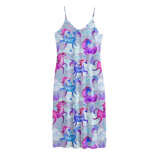 Unicorn Paradise Pattern Print Jersey Midi Cami Dress