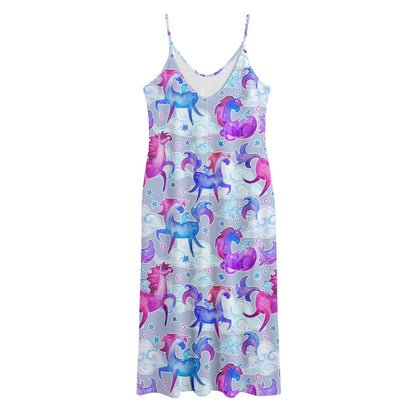 Unicorn Paradise Pattern Print Jersey Midi Cami Dress
