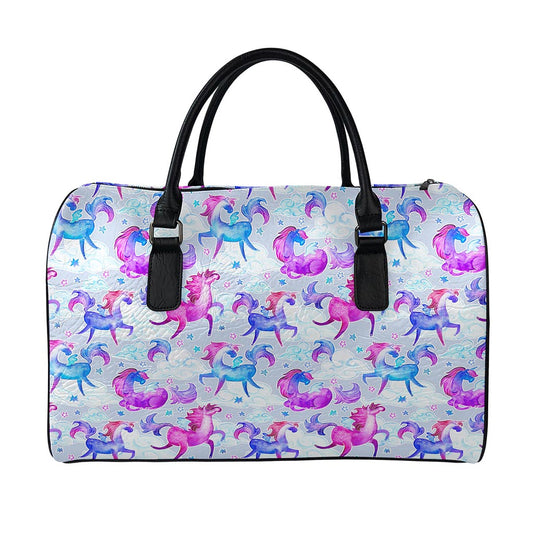 Unicorn Paradise Pattern Print Leather Duffle Bag
