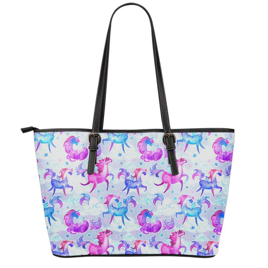 Unicorn Paradise Pattern Print Leather Tote Bag