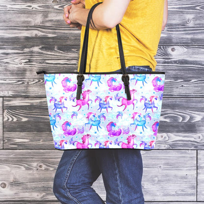 Unicorn Paradise Pattern Print Leather Tote Bag