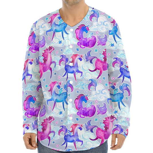 Unicorn Paradise Pattern Print Long Sleeve Baseball Jersey
