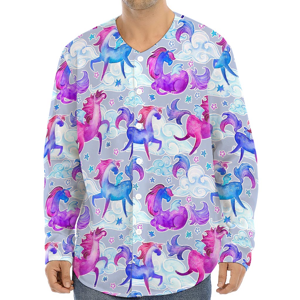 Unicorn Paradise Pattern Print Long Sleeve Baseball Jersey