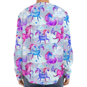 Unicorn Paradise Pattern Print Long Sleeve Baseball Jersey